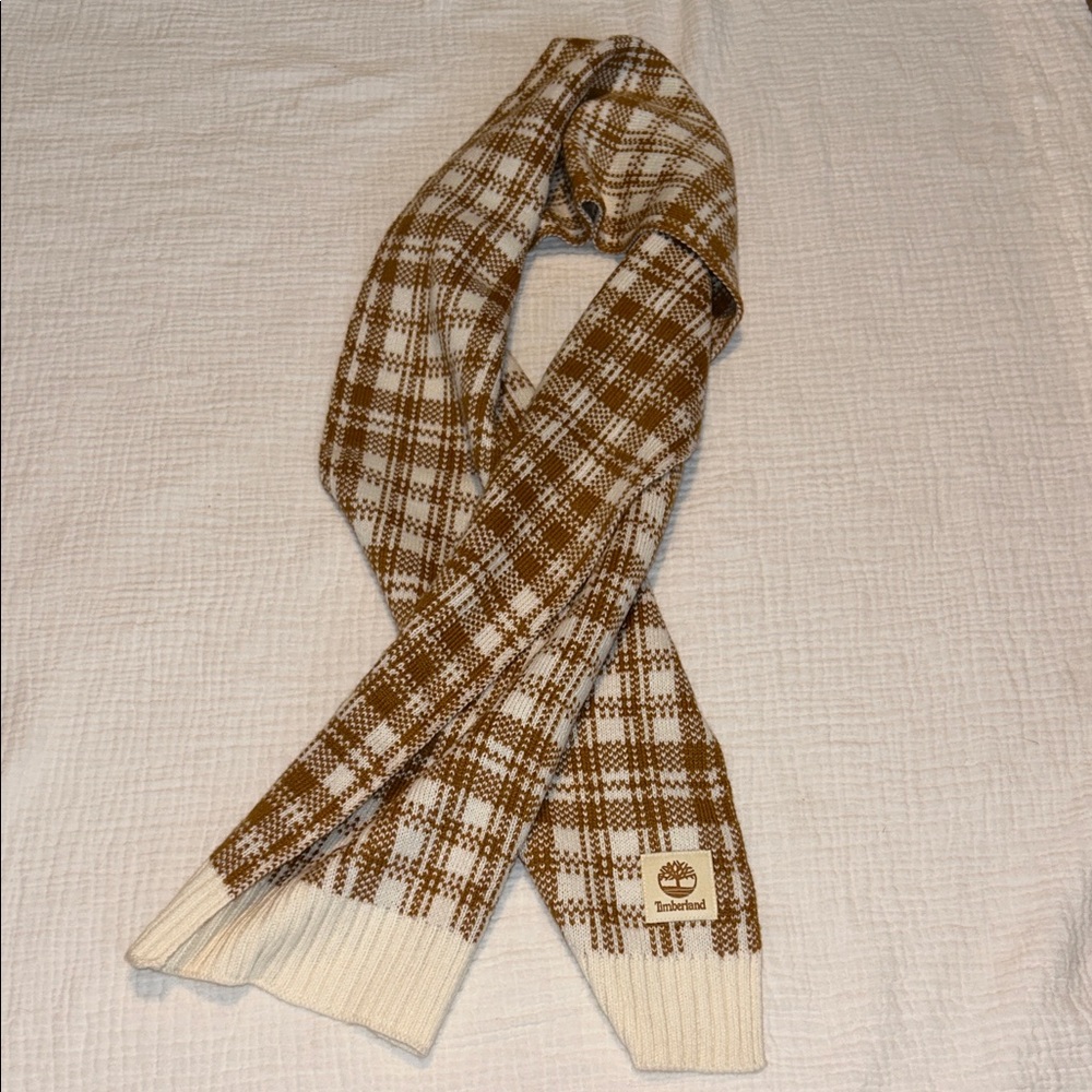 Timberland Mustard Yellow & Cream Plaid Scarf Soft Cozy Preppy Fall Winter Cabin